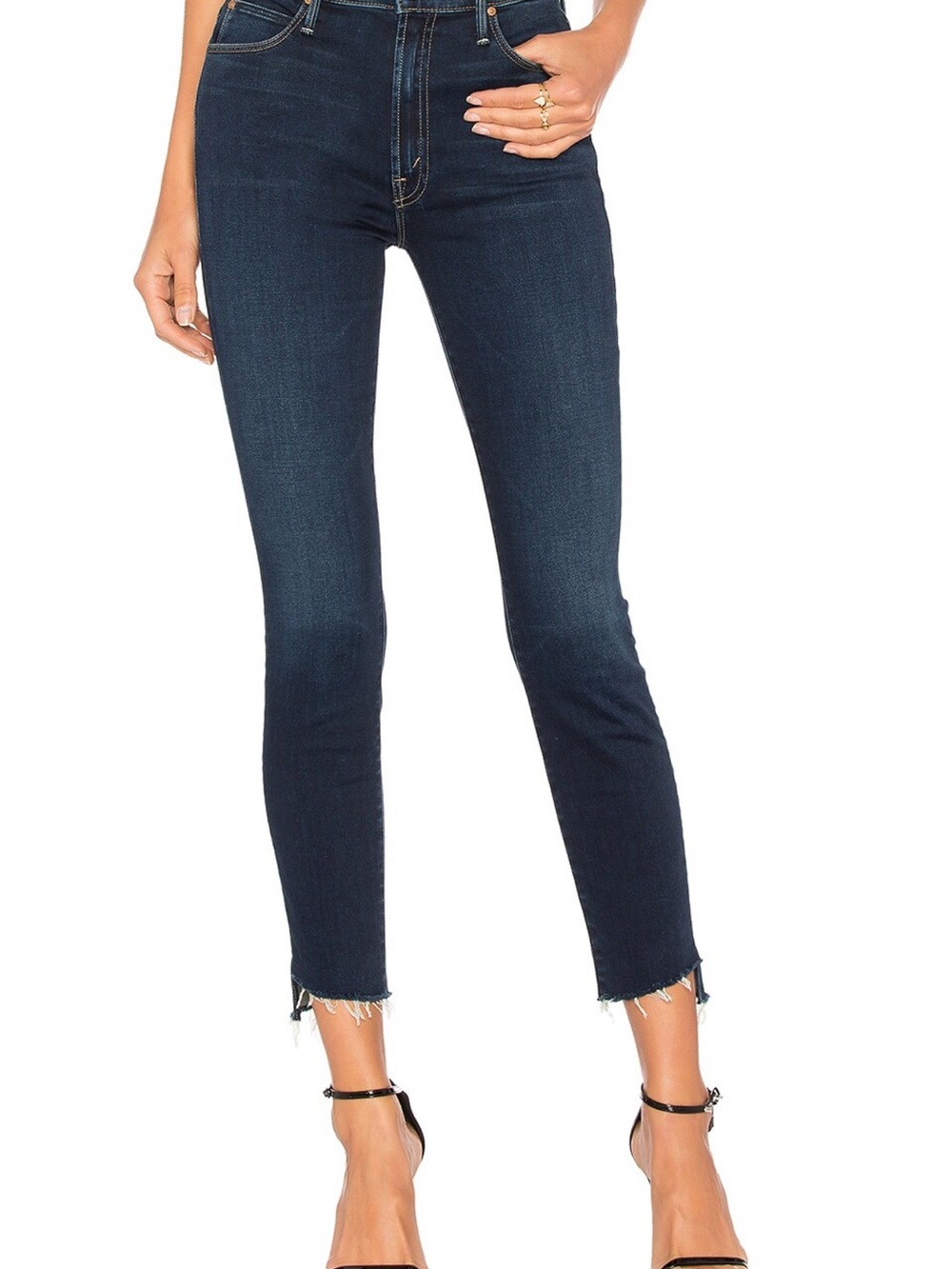 Mother Stunner Zip Ankle Step Fray Jeans – Sweeping Racer Wash, Size 26